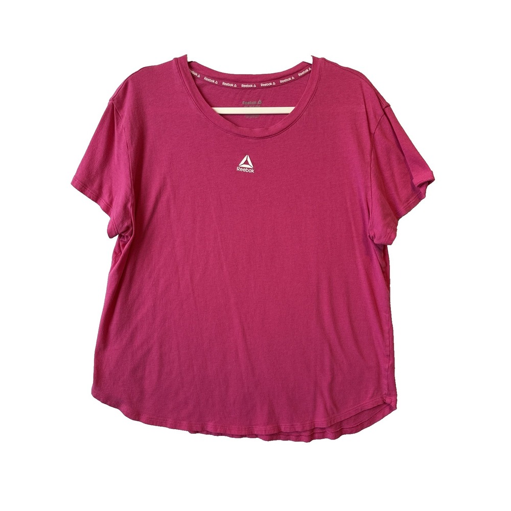 Reebok Identity Hot Pink Short Sleeve Athletic Logo T Shirt XL Workout Gym Comfy